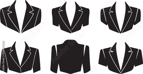 Collection of black business suit jackets in various views