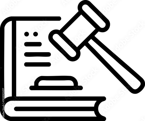 Law Book and Gavel Line Icon – Legal Justice Symbol