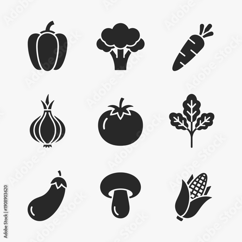 A variety of fresh vegetables icons.