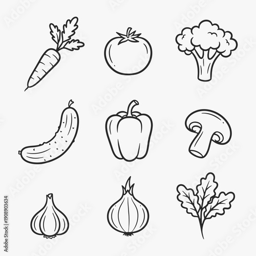 A variety of fresh vegetables icons.