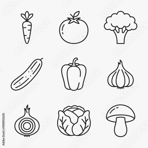 A variety of fresh vegetables icons.