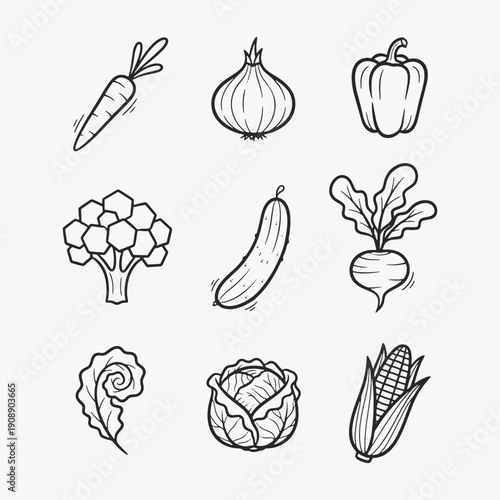 A variety of fresh vegetables icons.