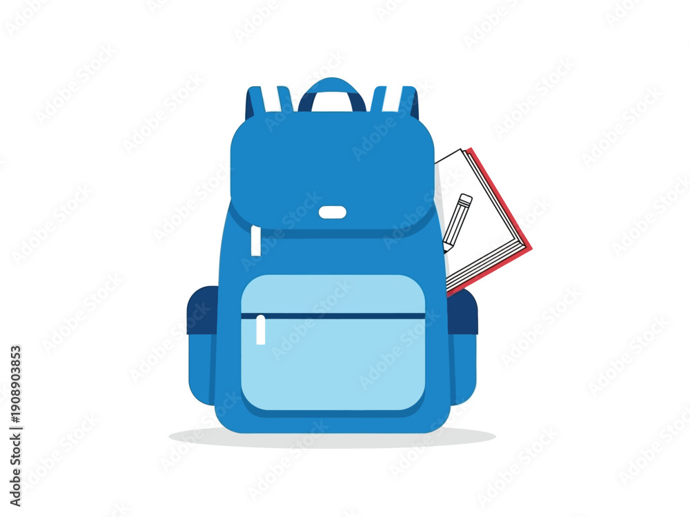 Fototapeta premium Blue backpack with school supplies ready for adventure.
