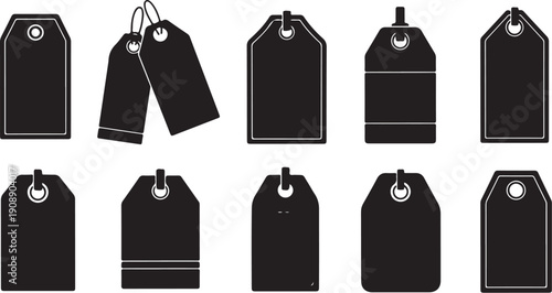 Collection of black price tags on white background