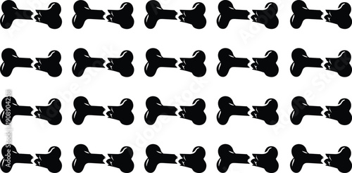 Broken bone icons set, human skeletal fracture symbols, orthopedic injury silhouettes, medical trauma diagnosis, health recovery, osteopathic treatment, anatomy, x-ray,