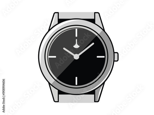 Classic Wristwatch with Black Dial and Silver Case.