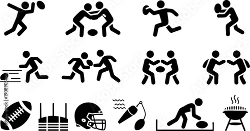 Sports Activity Icon Set – Running, Football, Rugby and Fitness Silhouette Collection