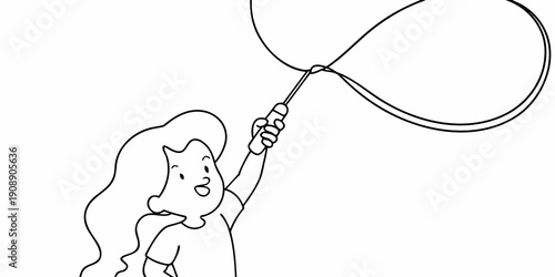 A simple line drawing of a girl holding a balloon with a string
