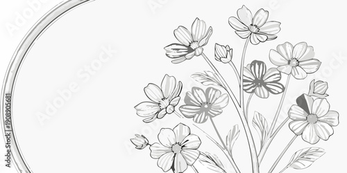 Floral arrangement with cosmos flowers and a curved line design