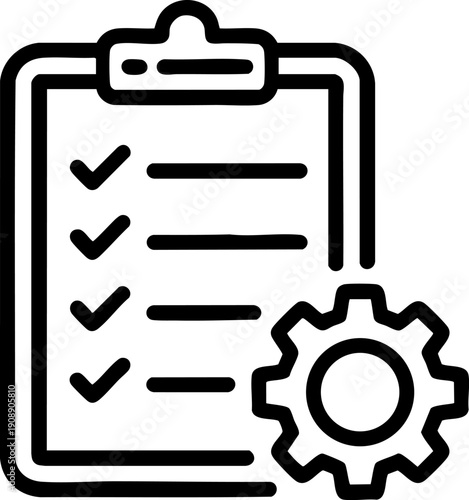 Checklist Settings Line Icon – Task Management, Workflow and System Control Symbol