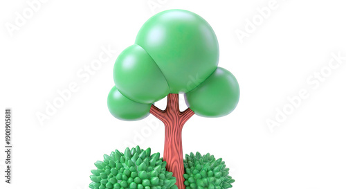 Cartoon Tree and Bushes