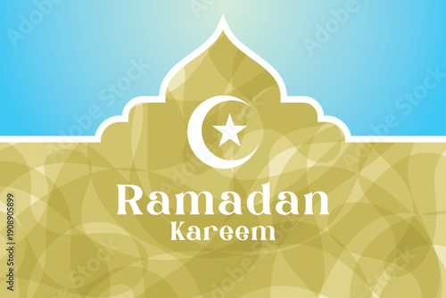 Elegant Islamic Celebration Flyer Welcoming Guests to Eid Al Fitr Festivities, Featuring a Stylized Mosque Dome and Warm Floral Patterns on a Bright Gradient Background