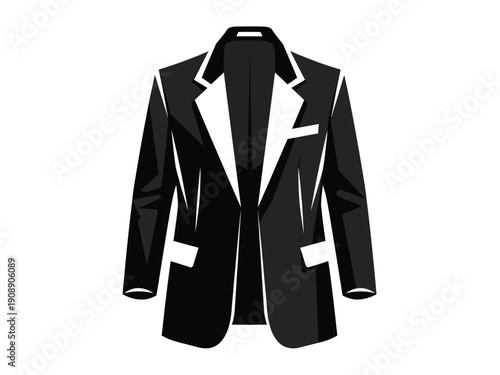 Elegant Black Suit Jacket with White Accents.
