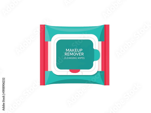 Flat design illustration of makeup remover cleansing wipes packaging.