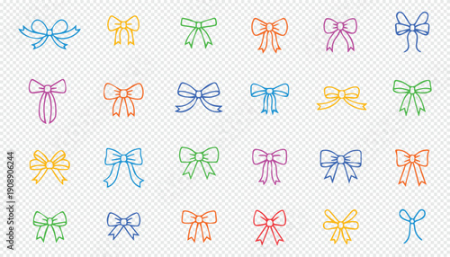 Colorful Outline Ribbon Bows Vector Set for Gifts and Celebrations