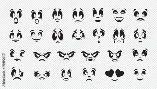 Large Set of Cartoon Facial Expressions Vector with Diverse Emotions