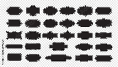 Vintage Black Labels and Decorative Frames Vector Set with White Outline