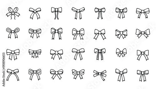 Diverse Hand-Drawn Bows and Ribbons Outline Pack for Decorative Graphic Elements