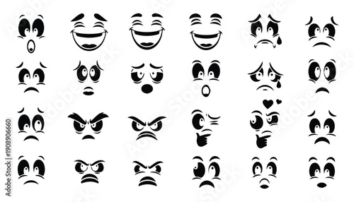 Comic Cartoon Face Expressions with Various Emotional Eyes and Mouths Set