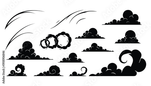 Manga Comic Book Speed Lines and Smoke Clouds Elements Set