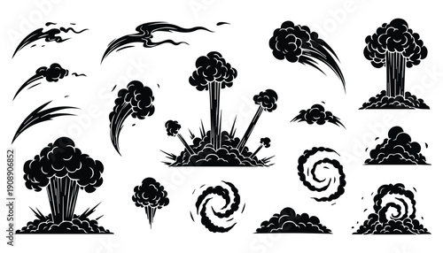 Manga Comic Book Explosions and Smoke Burst Clouds Action Effect Set