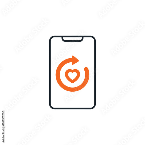 Mobile phone screen displaying a vibrant heart icon with a circular loading indicator, representing a digital application for health monitoring, social connections, or personal well-being management