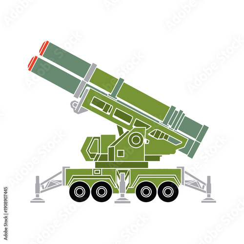 Green Military Missile Launcher Vehicle Illustration.
