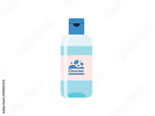 Illustration of a blue bottle of facial cleanser.