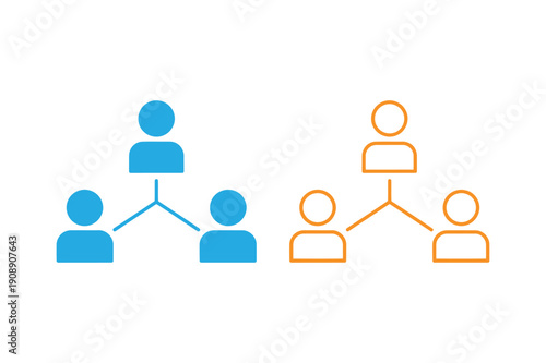 Illustration of two distinct organizational structures with people icons in blue and orange