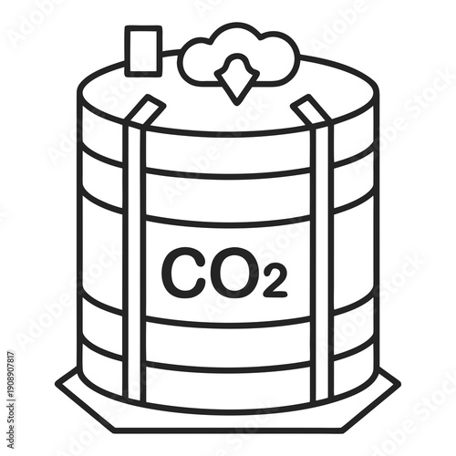 Carbon Capture Storage Tank Line Icon - CO2 Emission Industry