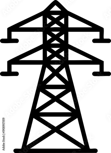 Power Transmission Tower Line Icon – Electricity Grid and Energy Infrastructure Symbol