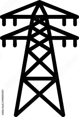 Power Transmission Tower Line Icon – Electricity Grid and Energy Infrastructure Symbol