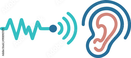 Stylized graphic icon illustrating the concept of human hearing capturing sound waves traveling toward the ear structure in a simple visual representation