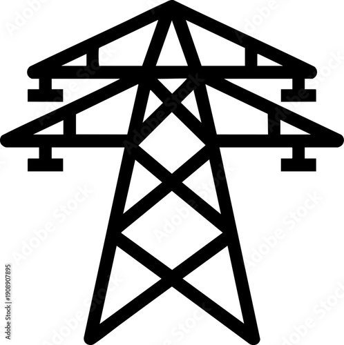 Power Transmission Tower Line Icon – Electricity Grid and Energy Infrastructure Symbol