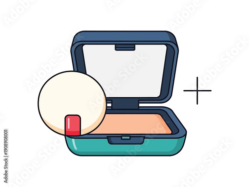 Open compact powder with puff and mirror illustration.