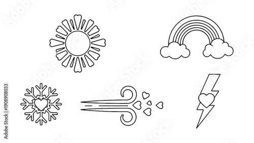 Weather icons vector illustration with sunny, rainy, windy and stormy conditions