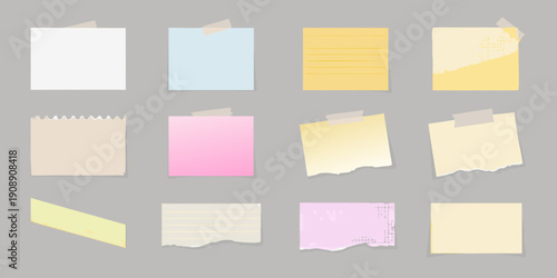 Collection of colorful sticky notes adhered to a gray background