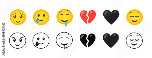 Vector set of different emoji reaction icons for user feedback and ratings
