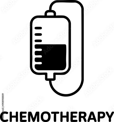 Chemotherapy Line Icon – Cancer Treatment, IV Therapy and Oncology Care Symbol