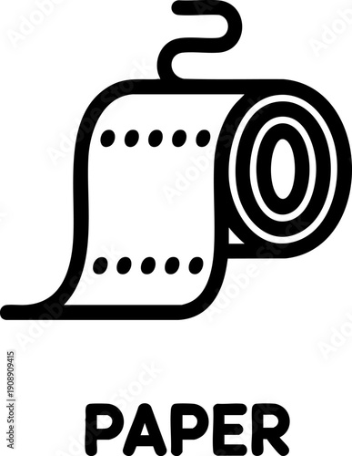 Paper Industry Line Icon – Roll Production, Manufacturing and Material Symbol