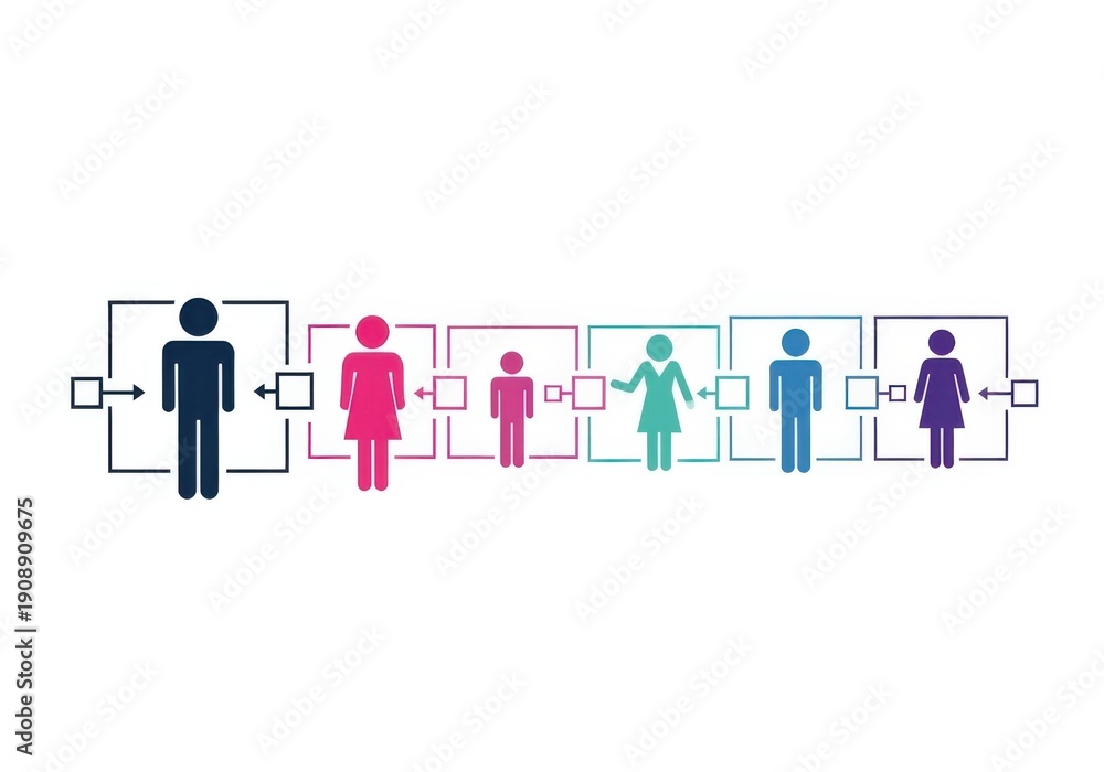 Fototapeta premium Multicolored human connections flowchart isolated on white background