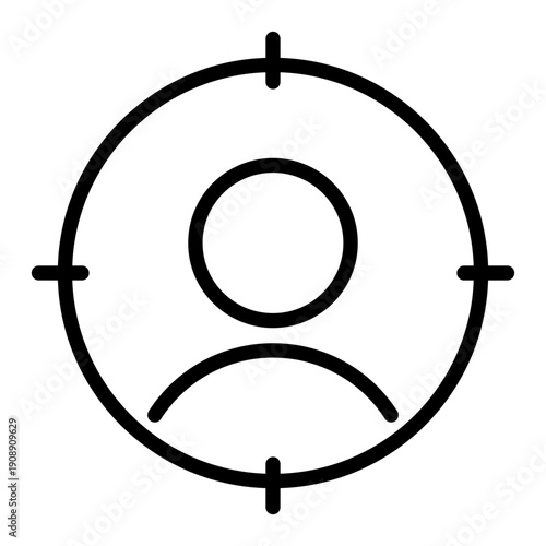 A linear icon showing a person within a crosshair representing a target audience
