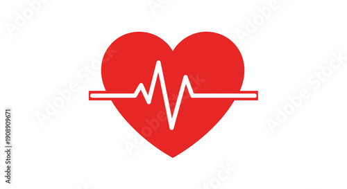 A vibrant red heart illustration with a superimposed electrocardiogram line, symbolizing health, wellness, and medical concepts against a clean white background, ideal for various design uses.