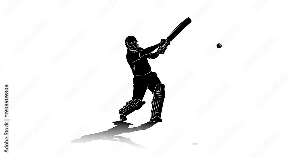 Obraz premium Cricket player in action hitting ball with bat