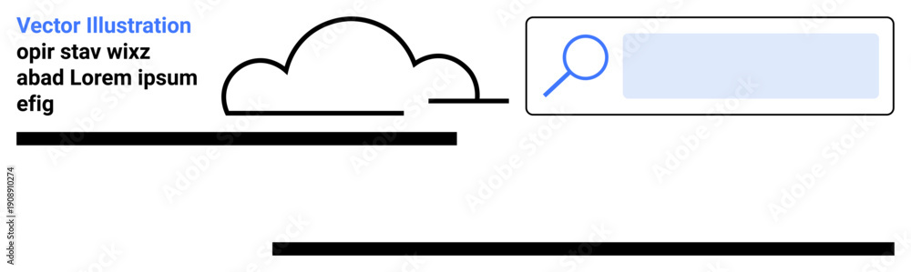 Obraz premium Technology, cloud computing, web services, online data, digital search, internet connectivity. A minimalist cloud icon and a search bar interface. Technology and cloud computing concept