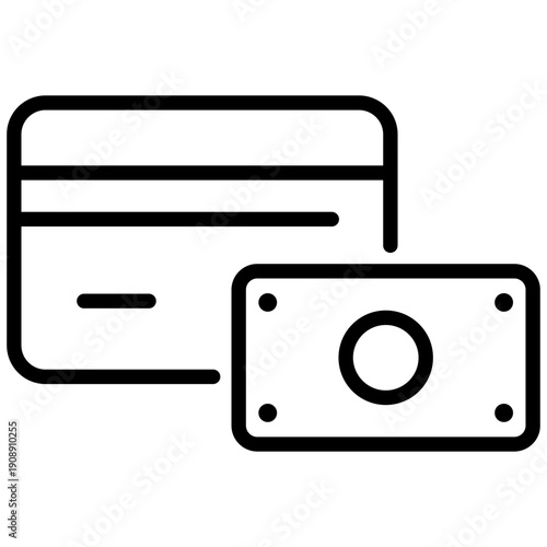 Line icon showing a credit card and a banknote representing different ways to pay for online purchases