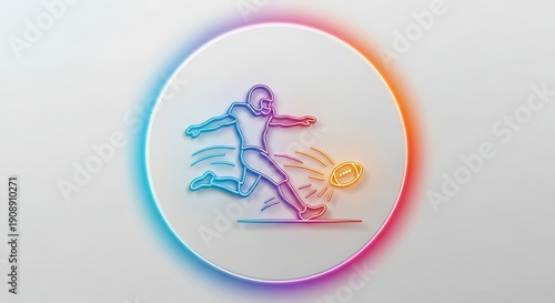 Dynamic neon football player kicking ball with motion lines in colorful gradient circle Free Download Dynamic neon football player kicking ball with motion lines in colorful gradient circle - GFXLoad
