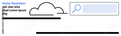 Technology, cloud computing, web services, online data, digital search, internet connectivity. A minimalist cloud icon and a search bar interface. Technology and cloud computing concept