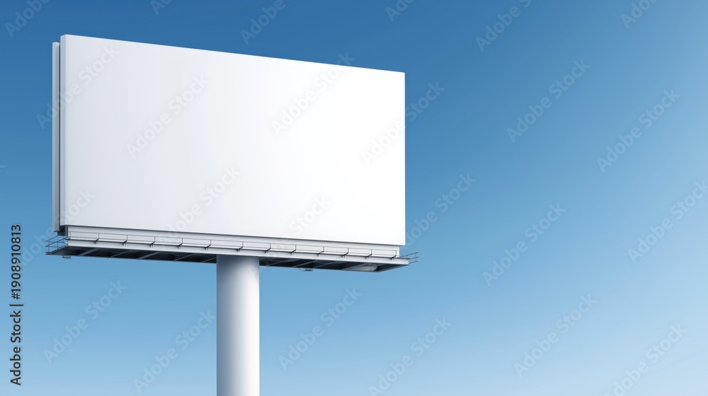 Obraz premium Large blank white billboard for outdoor advertising against clear blue sky.