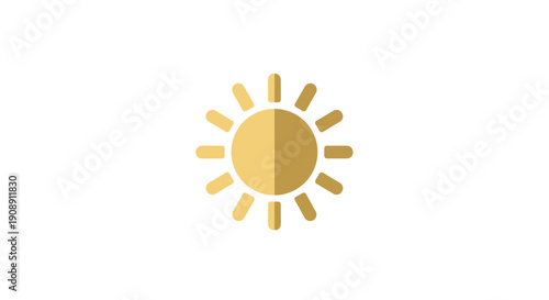 A minimalist illustration presents a golden sun icon, radiating light, perfect for weather forecasts, summer themes, or representing positive energy and concepts on a clean, white background.